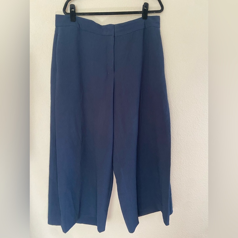 MM Lafleur Women’s crepe cropped Blue Wide-Leg Pants Sz 16 office business Plus - Picture 1 of 7
